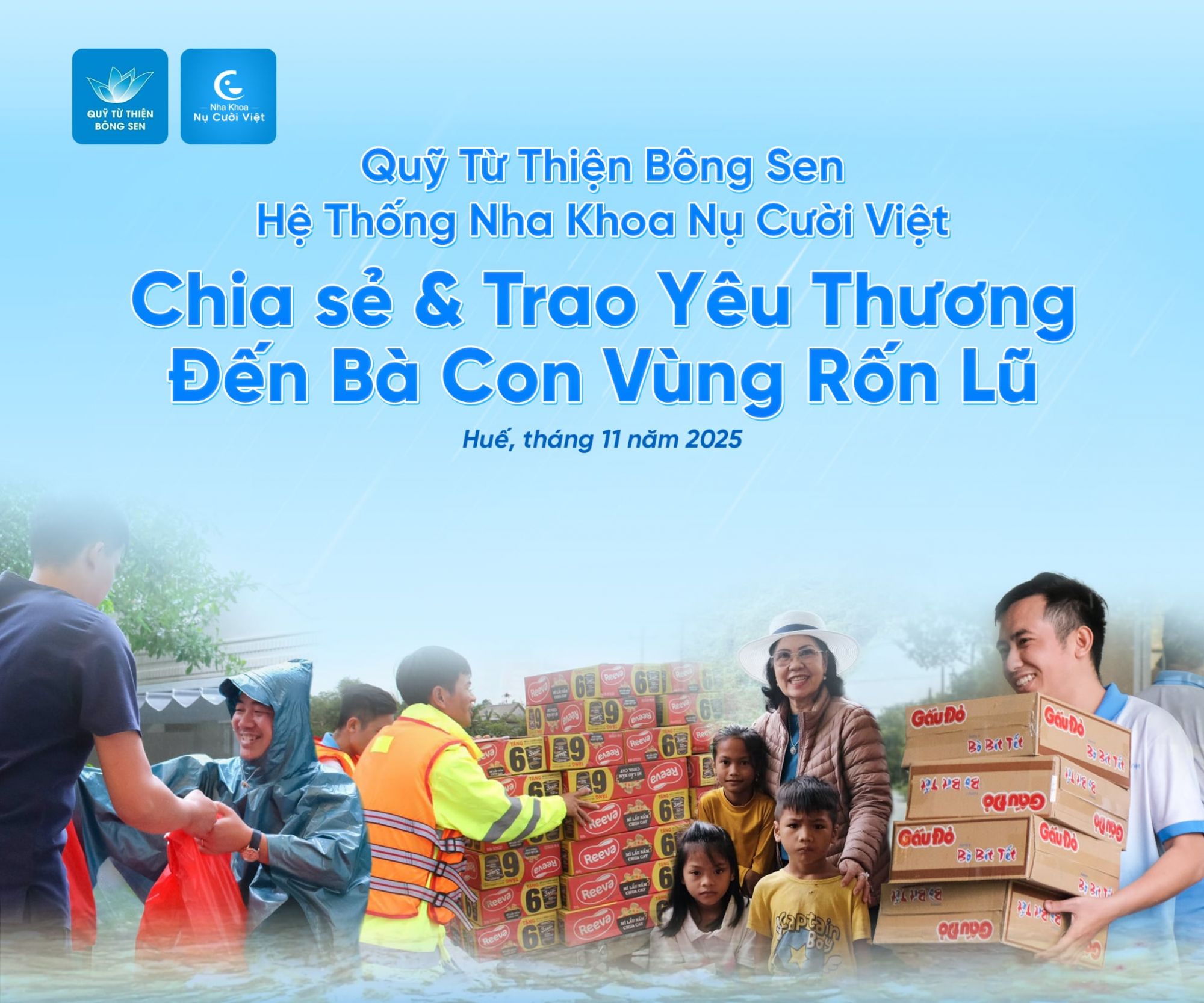 nụ cười việt ủng hộ quà tặng cho bà con khó khăn lụt huế 2025